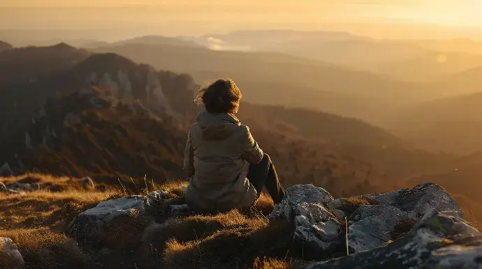 Person entspannt nach Wanderung auf einem Felsen